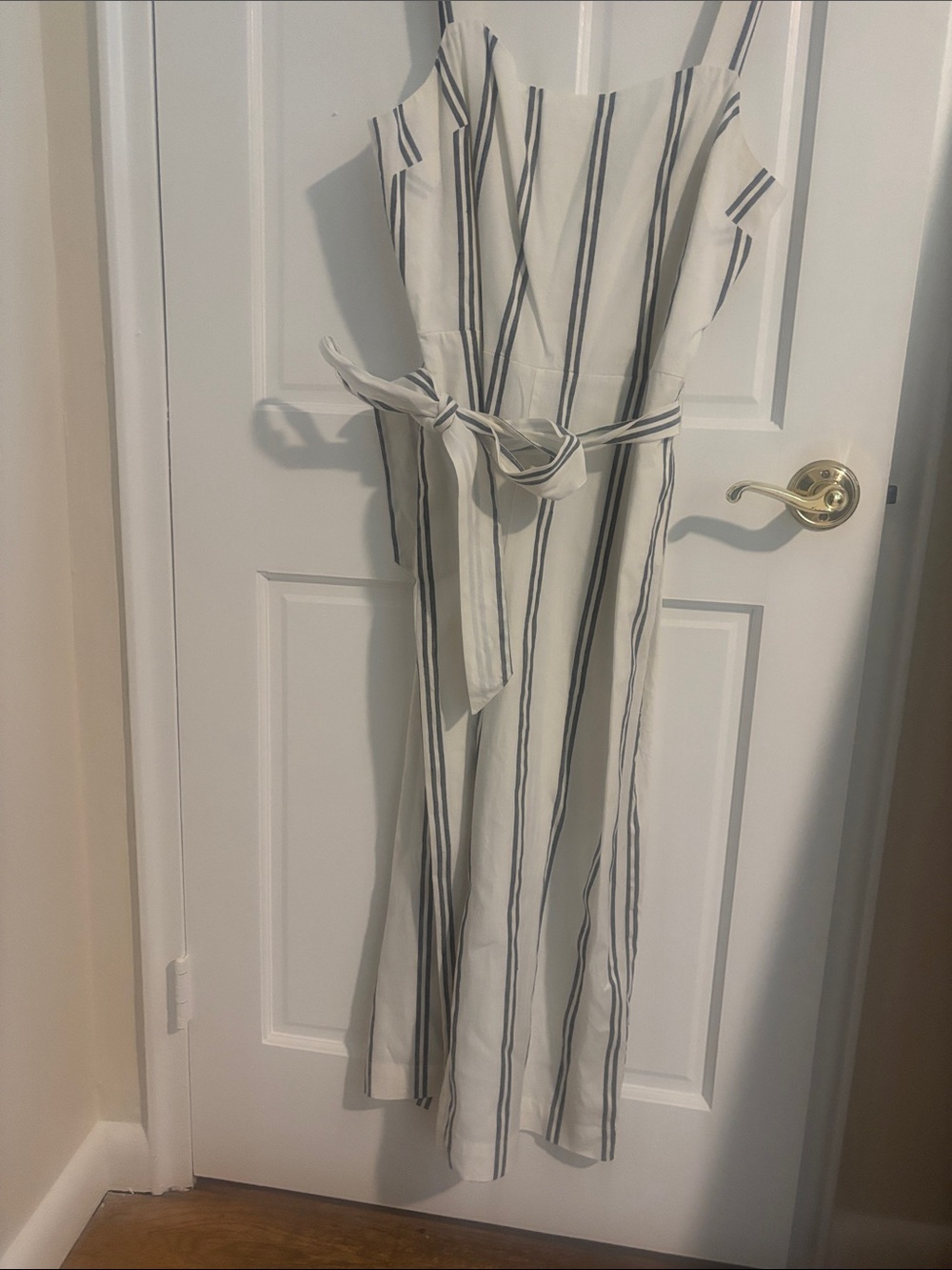 GAP Cream and Navy Striped Sleeveless Jumpsuit with Waist Tie